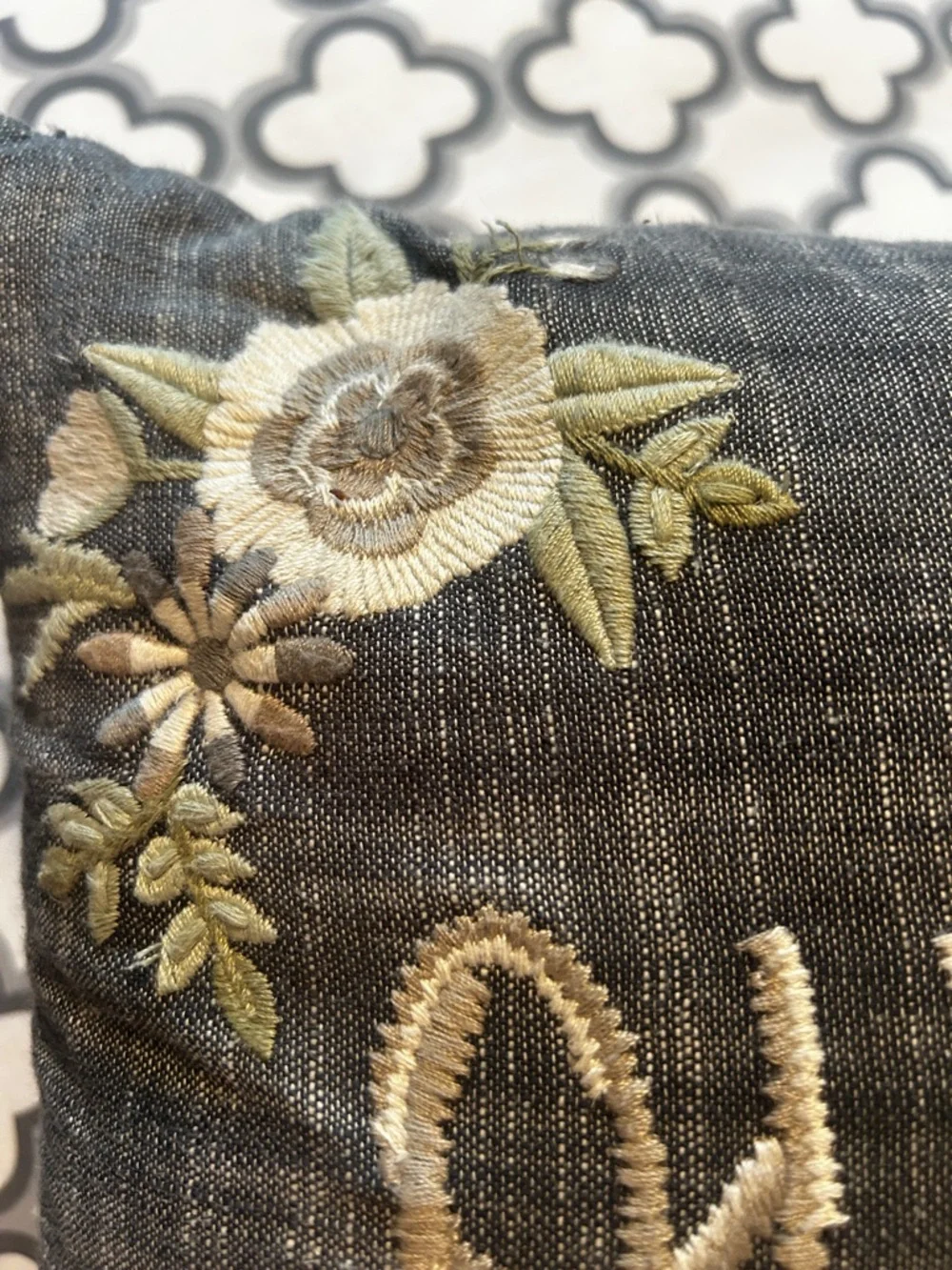 Kirklands Grey Embroidered 